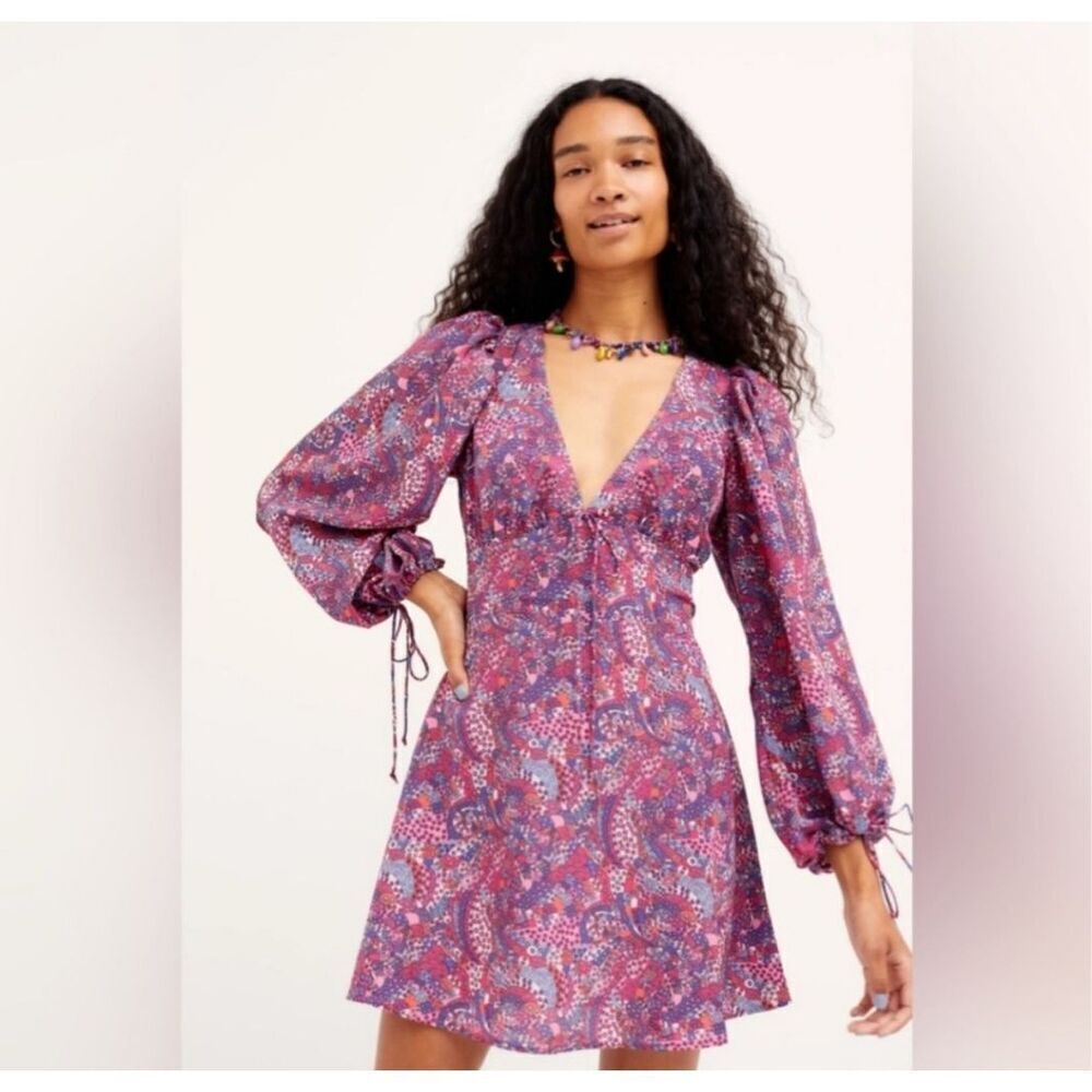 NWT For Love & Lemons Tonya Floral Open Back Mini Dress Size XS